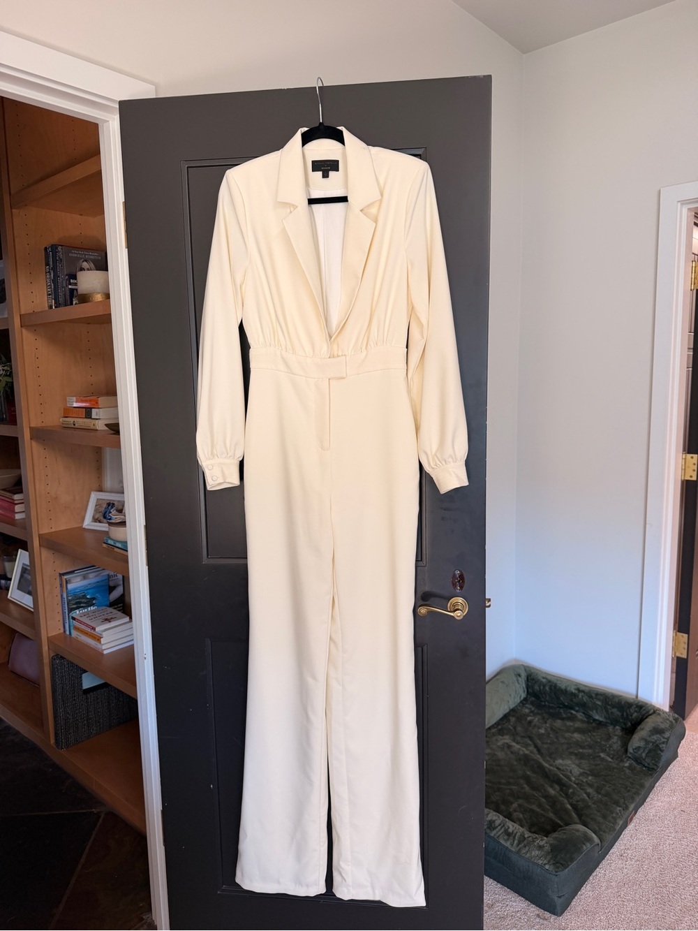 Ivory Long-Sleeve Tailored Collar Jumpsuit